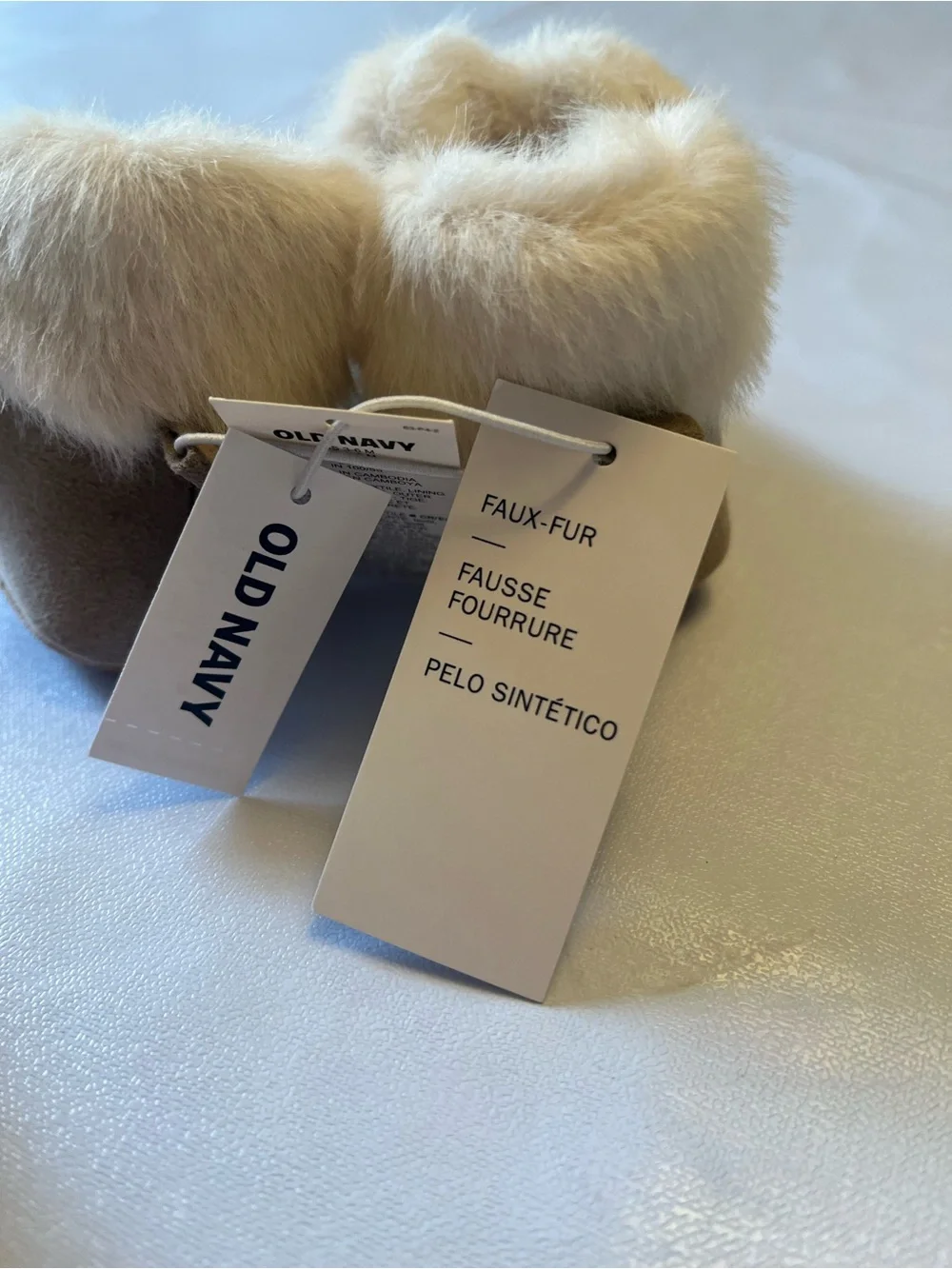 Old Navy Tan Moccasin Baby Slippers with Cream Fur Cuff